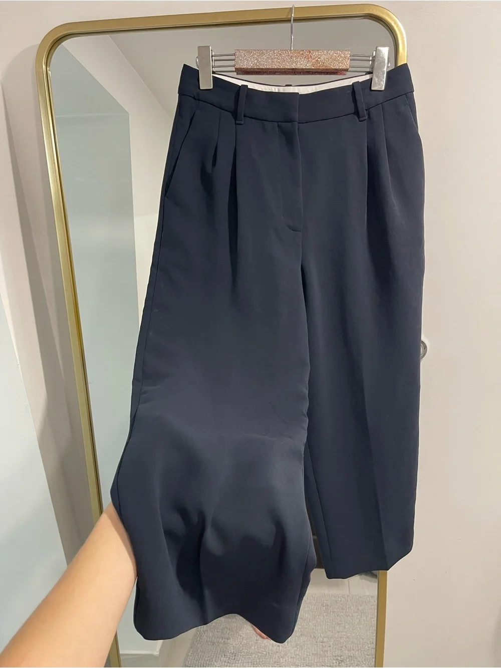 Aritzia The Effortless Pant Cropped - Crepette navy blue admiral size 6 wide leg - Picture 7 of 8